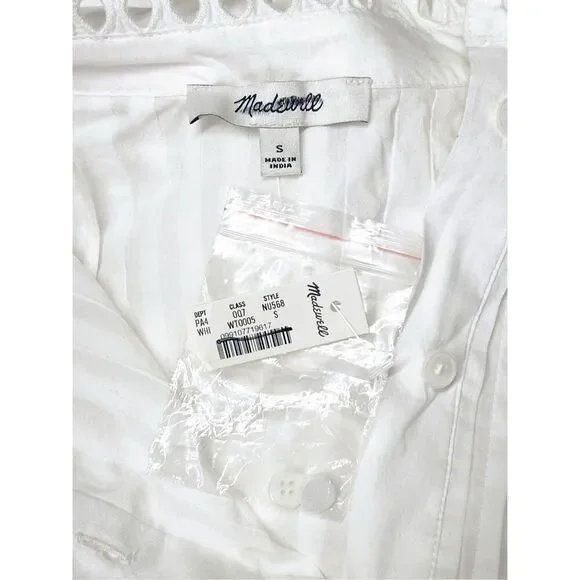 Madewell Pintucked Eyelet Mini Dress White Long Sleeve Size S NWT NU568 - Picture 9 of 11